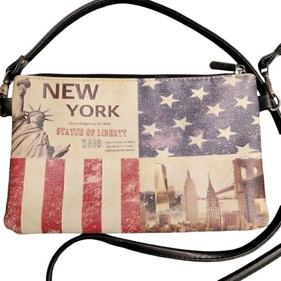 New York Red White & Blue Statue of Liberty Souvenir Small Crossbody Bag - Picture 1 of 5